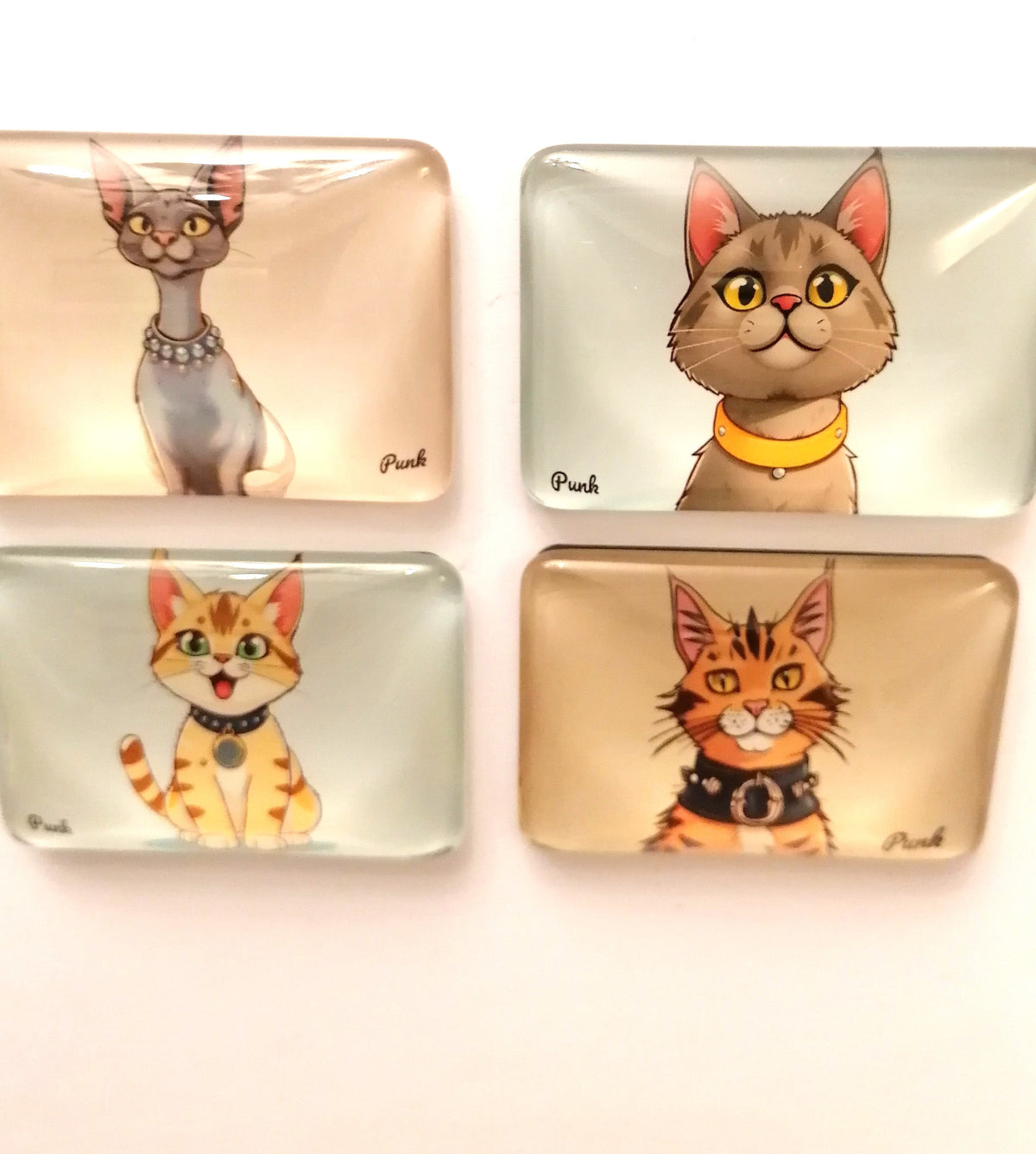 Cats set of 4 - Crystal Glass Cats Fridge Magnets Multi Pack