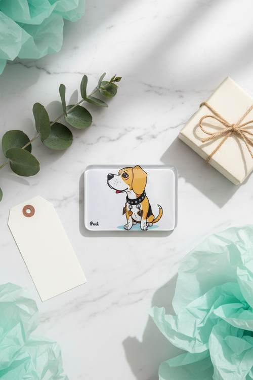 Beagle Crystal Glass Fridge Magnet Flatlay