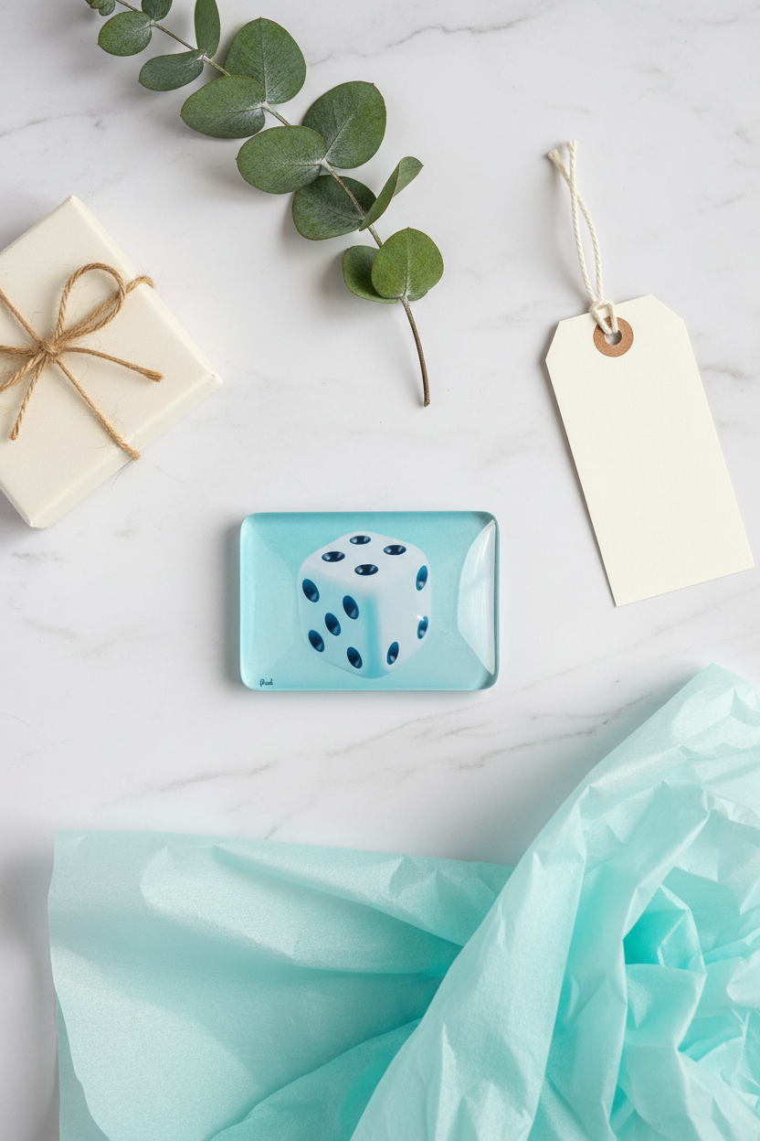 Dice Crystal Glass Fridge Magnet Flatlay