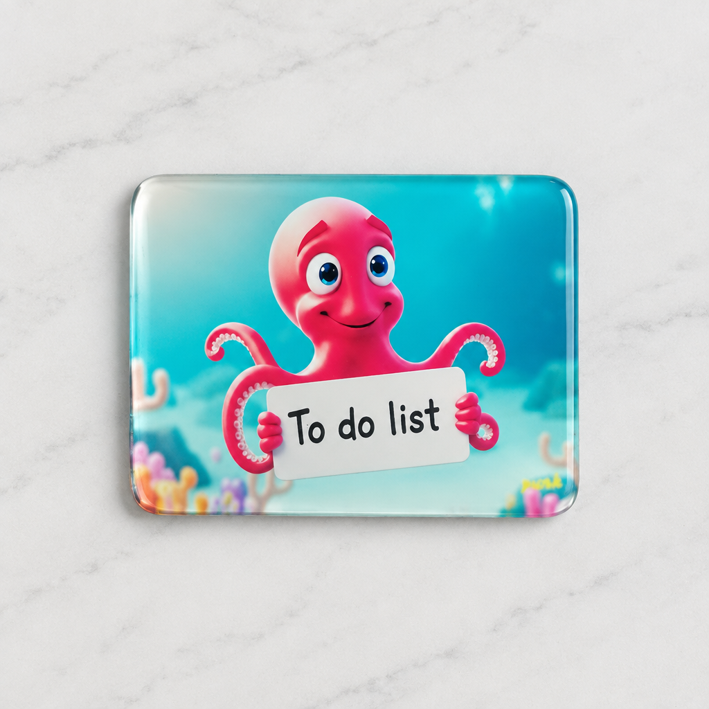 Octopus To-do List magnet flatlay