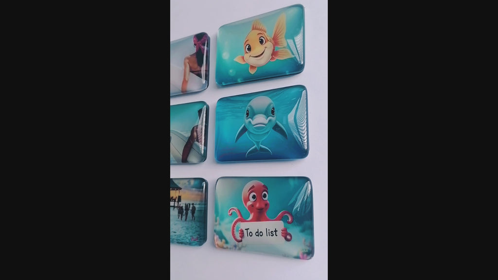 Seaside Set of 6 – Crystal Glass Beach & Sea Life Fridge Magnets